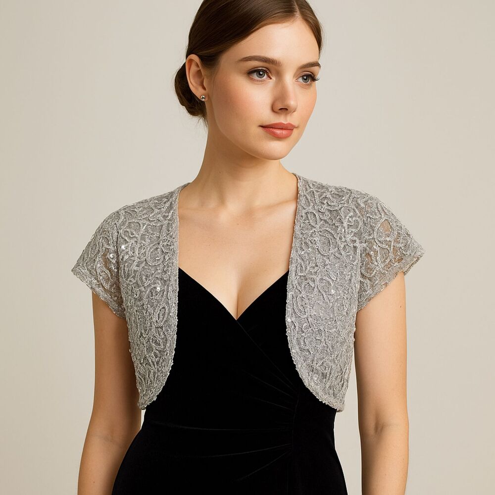 Montage by Mon Cheri Gray Lace Bolero Jacket Wedding/Special Occasion, Women 16